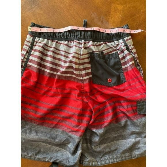 OCEAN Pacific OP Board Shorts Red Stripe Waist 32-34 Size M Lined Black Gray VGC - Picture 6 of 15